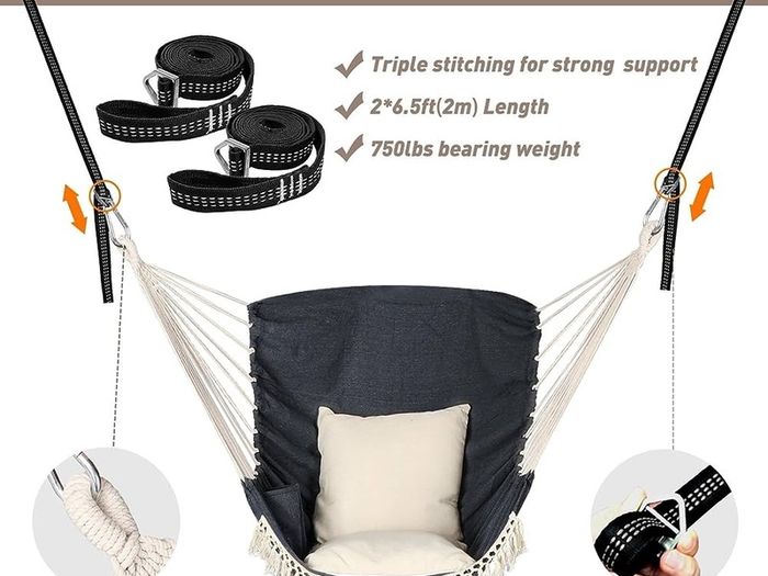 NEW SALE | Hammock Chair Hanging Swing 2 Seat Cushions Included,Strong Webbing Straps and Hooks for Easy Hanging Soft Cotton Weave Hanging Chair Side Pocket Large Tassel Chair Set Comfort Indoor Outdoor