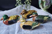 Vintage Wooden Mallard Duck Set Of 4 Napkin Rings Cottage Decor Hand Painted
