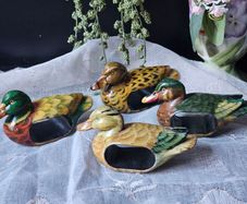 Vintage Wooden Mallard Duck Set Of 4 Napkin Rings Cottage Decor Hand Painted