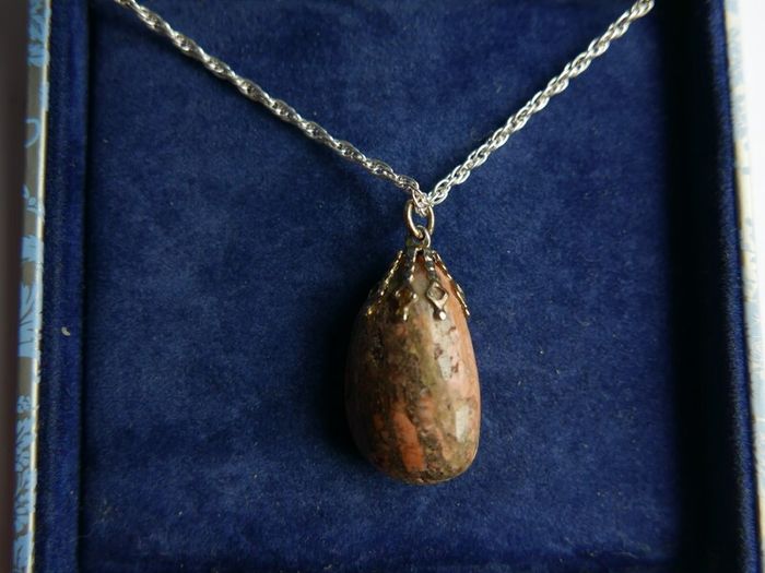Vintage 925 Sterling Silver Brown Labradorite Pendant Necklace length 18" - 11,7g