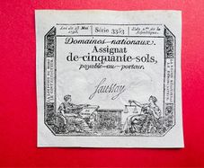 France   FRENCH  REVOLUTION 50  Sols  23 / 5 /  1793 Scarce Early note ) Pick. Ao70b