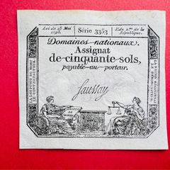 France   FRENCH  REVOLUTION 50  Sols  23 / 5 /  1793 Scarce Early note ) Pick. Ao70b