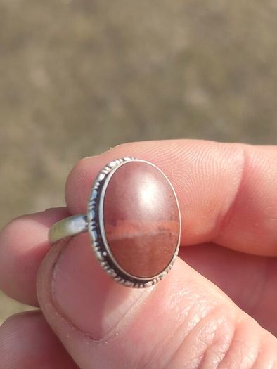 Mid Century Large Oval Cabochon Agate Sterling Silver Ring