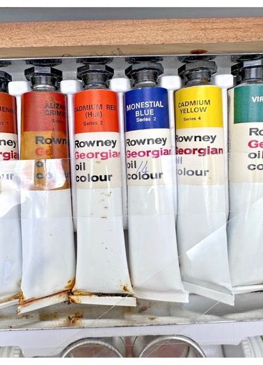 RARE Antique George Rowney No 9 Oil Colour Wooden Box Set - 1950s/60s Artist Case Prop