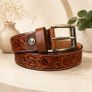 Unisex Genuine Leather Belt Vintage Embossed Design with Antique Buckle Casual & Formal Waist Belt Image 7