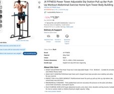 JX FITNESS Power Tower Adjustable Dip Station Pull up Bar Push Up Workout Abdominal Exercise Home Gym Tower Body Building