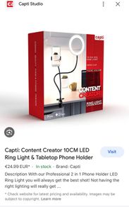 Capti 15 LED Ring Light and Tabletop Phone Holder BNIB