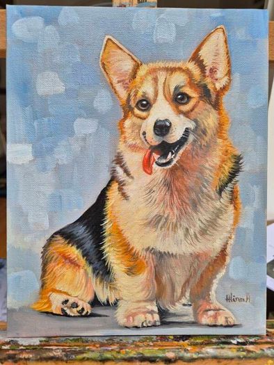 Happy Corgi - oil painting