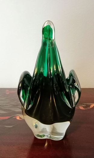 Vintage Green Art Glass Basket Vase by Josef Hospodka. Chribska Glassworks.