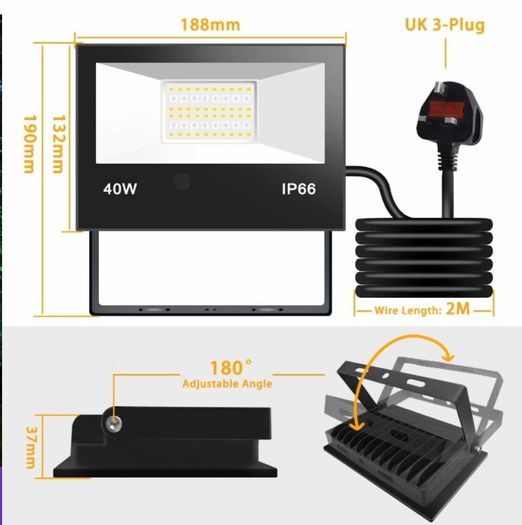 LED Floodlight Outdoor 40W 4000LM, Flood Lights Colour Changing, 120 RGB Colours- Warm White-Timing-Remote Control - 5 Modes, IP66 Waterproof, UK 3-Plug
