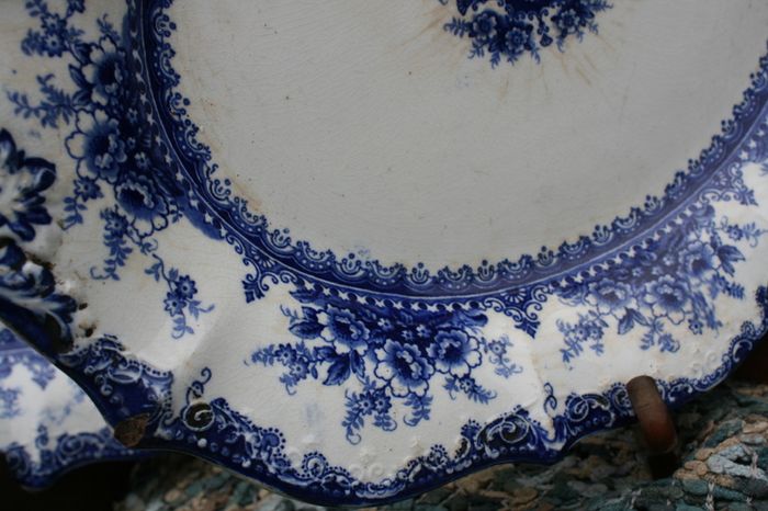 Vintage Ironstone Blue and white Transfer Serving Plates HUDSON WILCOX & TILL - England 16"x12" and 14"x11"