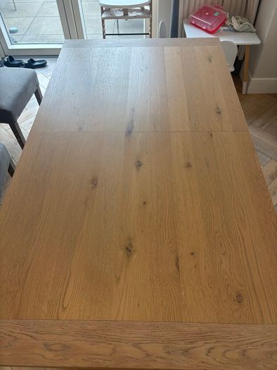 Solid Oak extendable dining table with Taupe legs