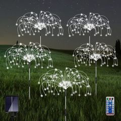 Solar Garden Lights Outdoor, 5 Pack 600 Led Solar Firework Lights Waterproof with Remote Control 8 Mode, DIY Solar String Lights for Garden Pathway Backyard Patio Christmas Party Wedding Decor (White)