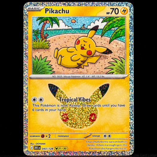 Pikachu 043/128 Holo Rare 21/30 30th Celebration Anniversary Pokemon Card