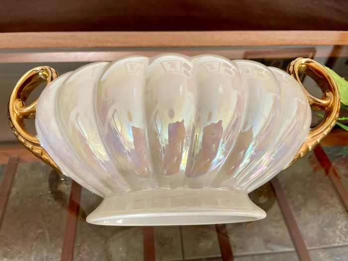 Vintage H J  Wood Burslem Pearlescent Lustre Mantel Vase with Gold Handles