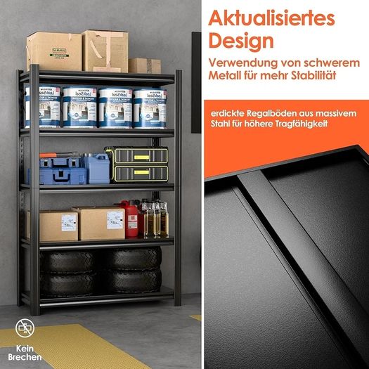 Heavy Duty Metal Shelf 183x90x40 cm with 5 Adjustable Metal Shelf | Garage Shelving Units | Racking for Garage | Storage Shelf for Cellars & Workshops | Load capacity up to 1000 kg | Black