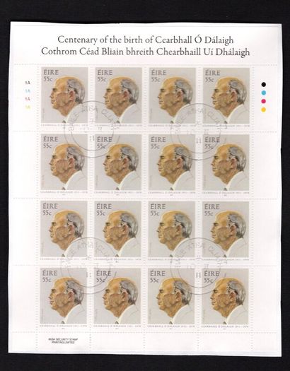 2011 Ireland Birth Centenary of Cearbhall O'Dallaigh (President of Ireland) Commemorative Stamps Plate 1A1A1A1A Fine CDS Used with Dublin cancel of 3rd February 2011 (First day of issue) on envelope extract.