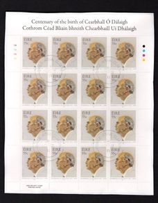 2011 Ireland Birth Centenary of Cearbhall O'Dallaigh (President of Ireland) Commemorative Stamps Plate 1A1A1A1A Fine CDS Used with Dublin cancel of 3rd February 2011 (First day of issue) on envelope extract.