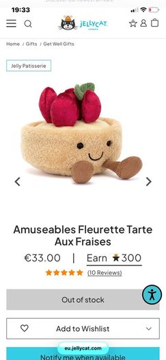 New JELLYCAT Fleurette Tarte Aux Fraises and Collette Tarte Au Citron Pair