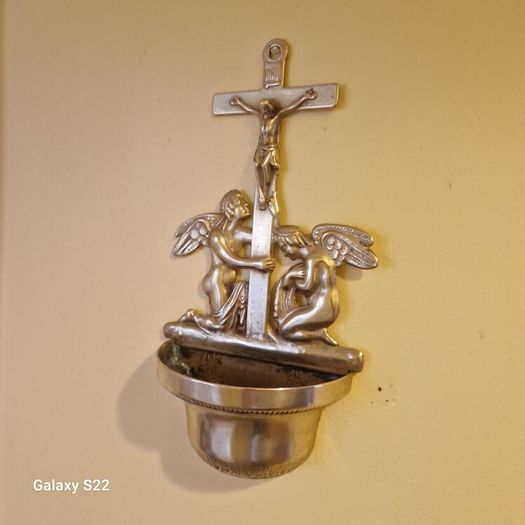 Antique  Brass Angel Holy Water Font Religious Wall Art