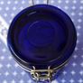 Neiman Marcus Vintage cobalt blue glass storage canister featuring an embossed fruit pattern Image 6
