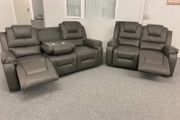 Axel Dark Grey, Light Grey &amp; Black Leather Recliner Sofa Set