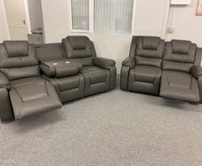 Axel Dark Grey, Light Grey & Black Leather Recliner Sofa Set