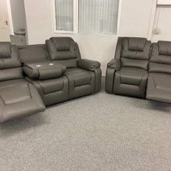 Axel Dark Grey, Light Grey & Black Leather Recliner Sofa Set
