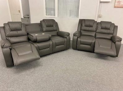 Axel Dark Grey, Light Grey & Black Leather Recliner Sofa Set