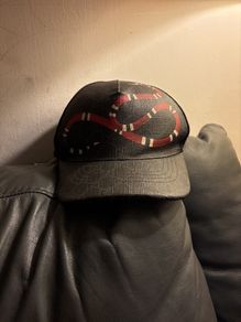 Authentic Gucci Men's Black Snake GG Jacquard Baseball Cap