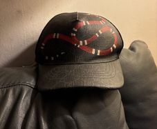 Authentic Gucci Men's Black Snake GG Jacquard Baseball Cap