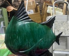 Blue Mountain Pottery Large Fish Vase Green Drip Glaze Vintage Angel Fish