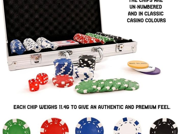 Texas Hold'em Poker Set - 300 Piece Set in Aluminium Case with 11.5g Heavyweight Poker Chips 2 Decks of Playing Cards Dealer Big Blind and Small Blind Buttons and 5 Dice (FREE POSTAGE)