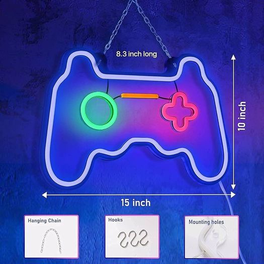 NEW SALE | Dimmable Game Neon Sign, Glass Gaming Neon Light Sign Powered by USB with Switch, Blue Led Light Sign for Bedroom Wall Decor Game Room Party Decoration