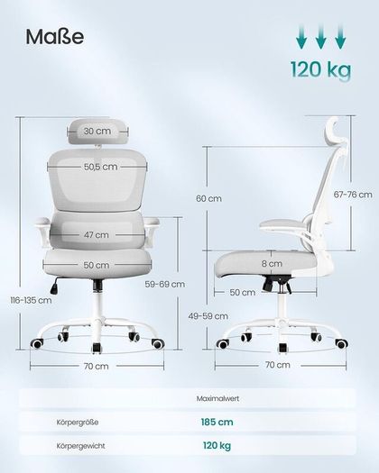 Ergonomic Office Chair with Lumbar Support & Adjustable Headrest Grey
