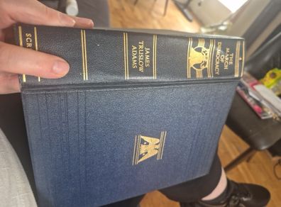 Vintage History Set," "Decorative Book Stack," "Navy and Gold Binding," and "James Truslow Adams"