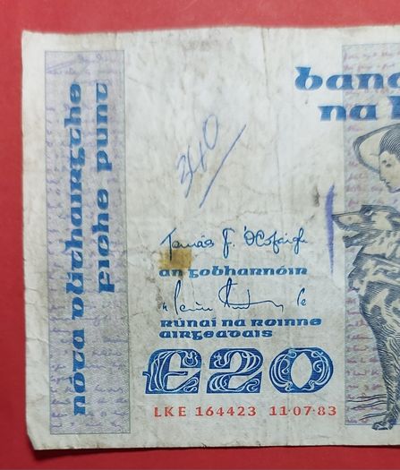 Irish 1983  "YEATS" Twenty pound note in .Fine condition