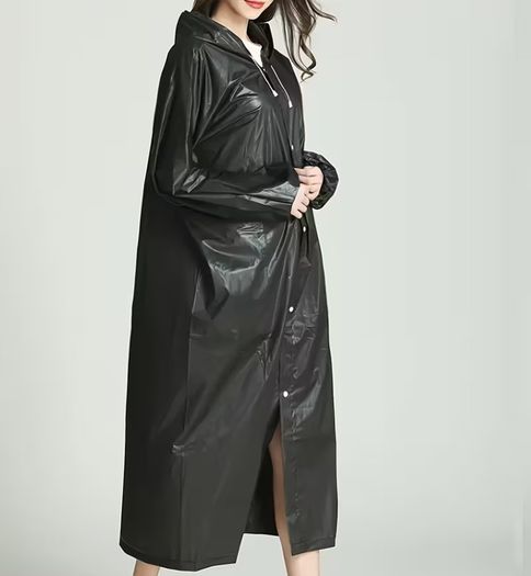 3pcs Black High Quality EVA Thickened Full Body Raincoats - Hooded Long Sleeve with Adjustable Drawstring Hood & Button Front for Outdoor Cycling, Hiking, Travel - Lightweight Portable Women's Rain Gear, Cycling Rainwear | Minimalistic Design