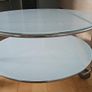 Coffee Table 2-tier , round , white glass , wheels Image 3
