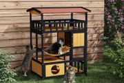 Outdoor Cat Shelter, Four-Tier Wooden Feral Cat House, with Suspension Bridge, Cat Houses, Balcony, Escape Doors
