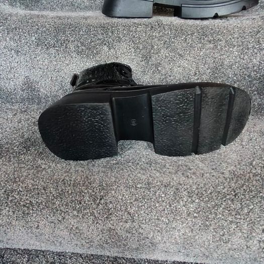 Black Shinny leather funky ankle boots, size 40
