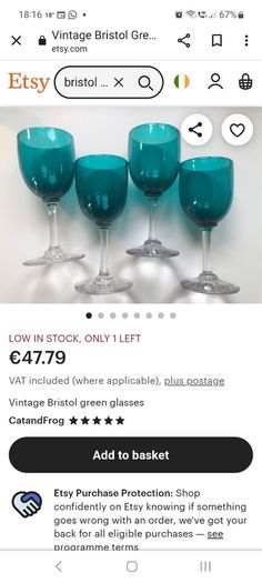 Amazing Set of Six Antique Hand-Blown Bristol Green Sherry Glasses, Stunning Teal Green Bowls with Clear Stems, circa 1890, Capacity 80mls