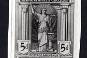 19?? Ireland photographic essay of unaccepted design for first definitive stamp series by unknown artist with Harp at centre.