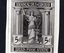19?? Ireland photographic essay of unaccepted design for first definitive stamp series by unknown artist with Harp at centre.