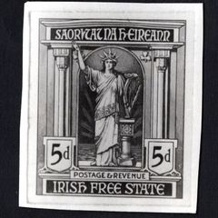 19?? Ireland photographic essay of unaccepted design for first definitive stamp series by unknown artist with Harp at centre.