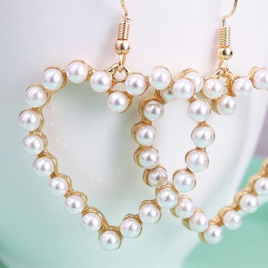 Women's earrings, pearl gold hearts