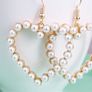 Women's earrings, pearl gold hearts Image 7