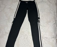 Adidas Women's Black Cotton 3 Stripes Leggings - size UK 8