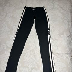 Adidas Women's Black Cotton 3 Stripes Leggings - size UK 8
