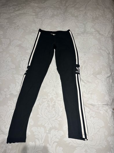 Adidas Women's Black Cotton 3 Stripes Leggings - size UK 8